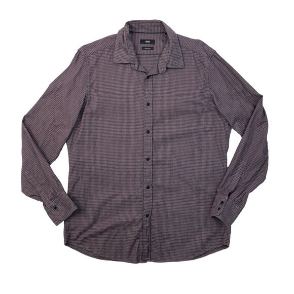 Hugo Boss Shirt Mens L Large Grey Pink Houndstooth Plaid Regular Fit Dress - Picture 1 of 12